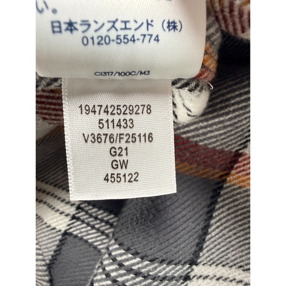 Lands End Flannel Shirt Mens LG Gray Plaid 100% Cotton Casual Button Up - Picture 7 of 14